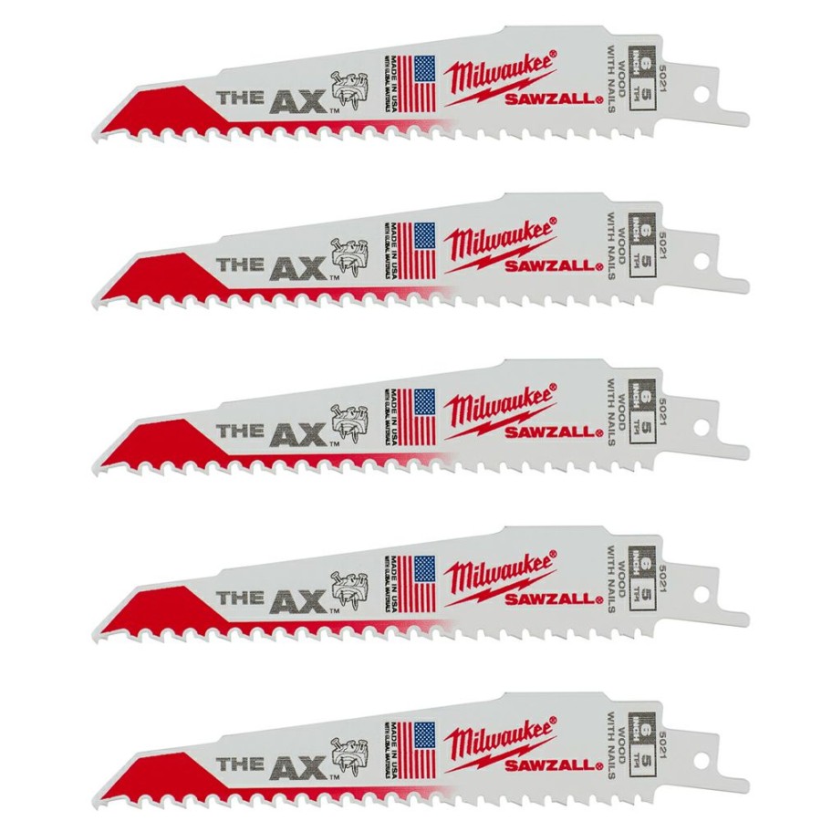 Tools * | Milwaukee 5 Tpi Wood With Nails Ax Sawzall Blade (5 Pack) Milwaukee Electric Tool Special Style