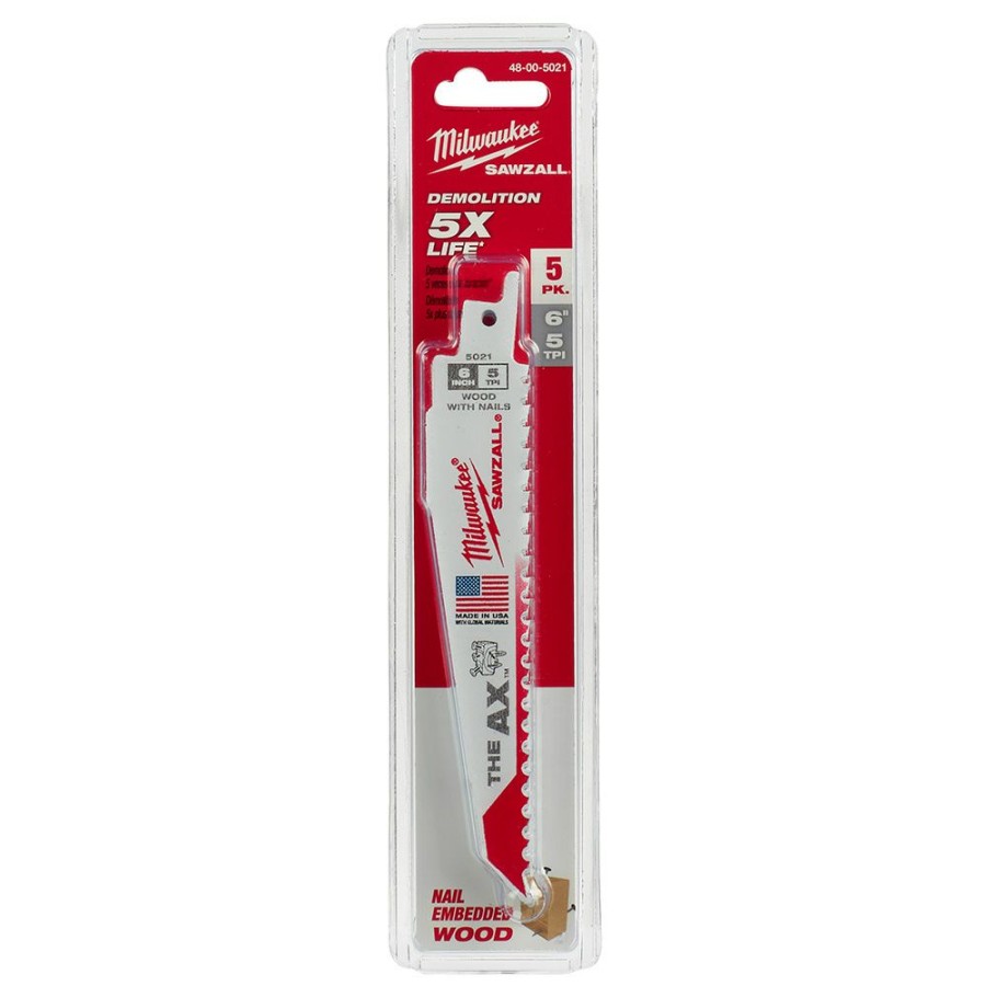 Tools * | Milwaukee 5 Tpi Wood With Nails Ax Sawzall Blade (5 Pack) Milwaukee Electric Tool Special Style