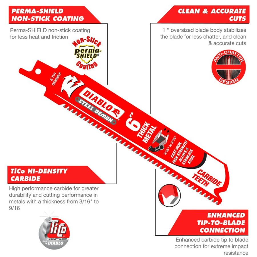 Tools * | Diablo Steel Demon Carbide Recip Blades For Thick Metal Cutting (3 Pack) Store