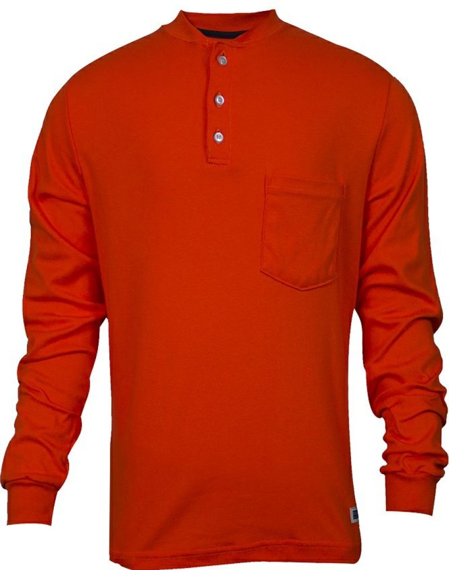 Ppe & Work Wear * | National Safety Apparel Fr Classic Cotton Orange Henley Shirt Best-Selling