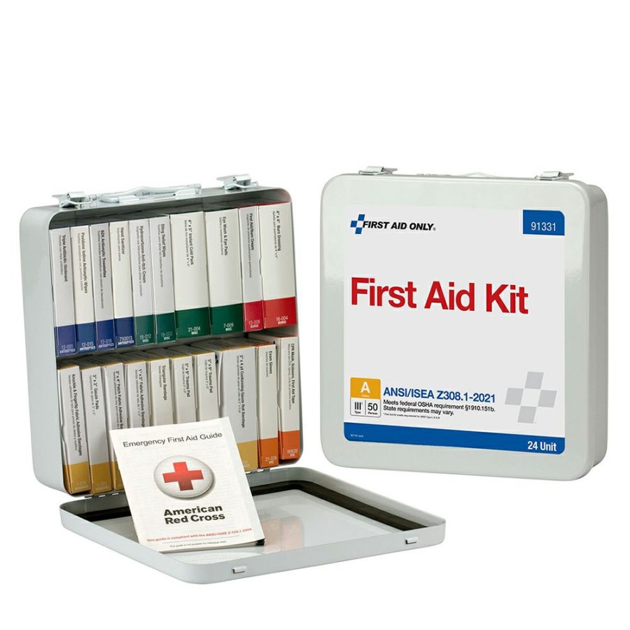 Safety & First Aid * | First Aid Only Ansi A 50 Person 24 Unit Metal Ansi 2021 Compliant First Aid Kit Clearance Sale