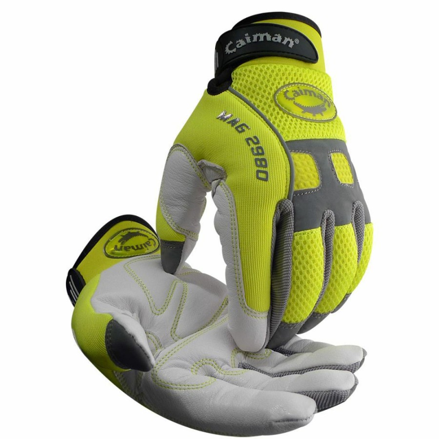 Ppe & Work Wear * | Caiman Goat Grain Hi-Vis Reflective Mechanics Gloves Store