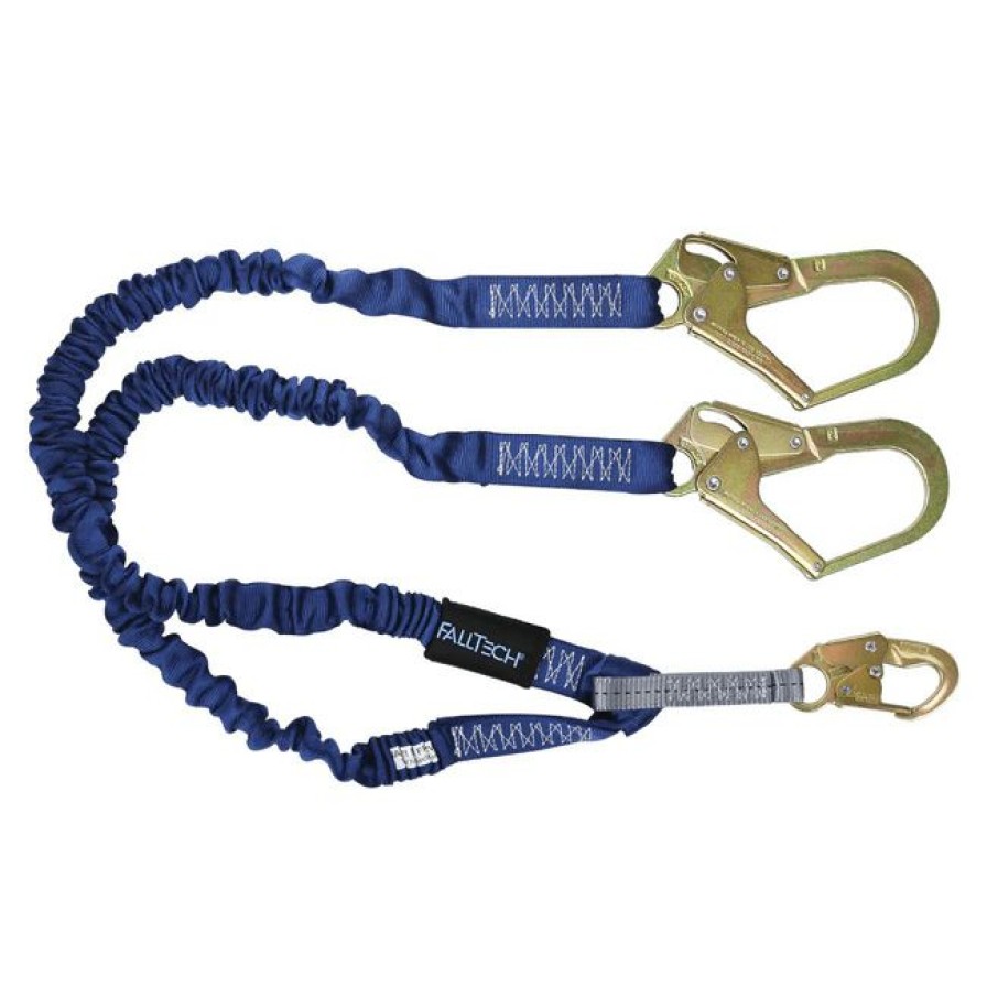 Fall Protection * | Falltech Elastech Shock Absorbing Twin Leg Lanyard With Steel Rebar Hooks New Arrivals